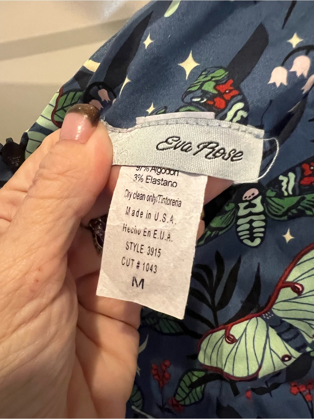 Eva Rose Navy Floral Moth Print Dress - Navy & Green